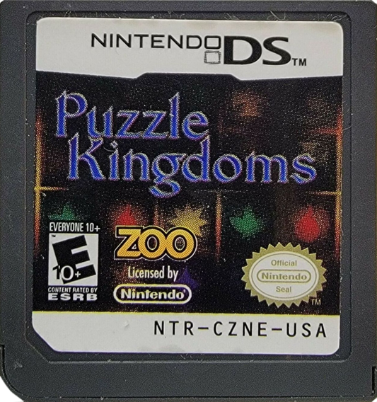 Puzzle Kingdoms Nintendo DS game featuring match three puzzle strategy gameplay with unit based battles resource management and kingdom building elements in a fantasy setting cartridge 
