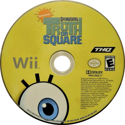 SpongeBob's Truth or Square Wii inspired design featuring cartoon platform adventure aesthetic Bikini Bottom exploration colorful underwater environments quirky humor motion controlled gameplay beloved Nickelodeon characters family friendly action nostalgic Nintendo Wii presentation disc
