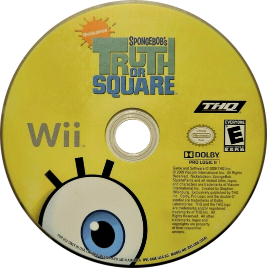 SpongeBob's Truth or Square Wii inspired design featuring cartoon platform adventure aesthetic Bikini Bottom exploration colorful underwater environments quirky humor motion controlled gameplay beloved Nickelodeon characters family friendly action nostalgic Nintendo Wii presentation disc