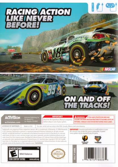 NASCAR Unleashed – Nintendo Wii (Wii) arcade stock car racing sports video game back of case