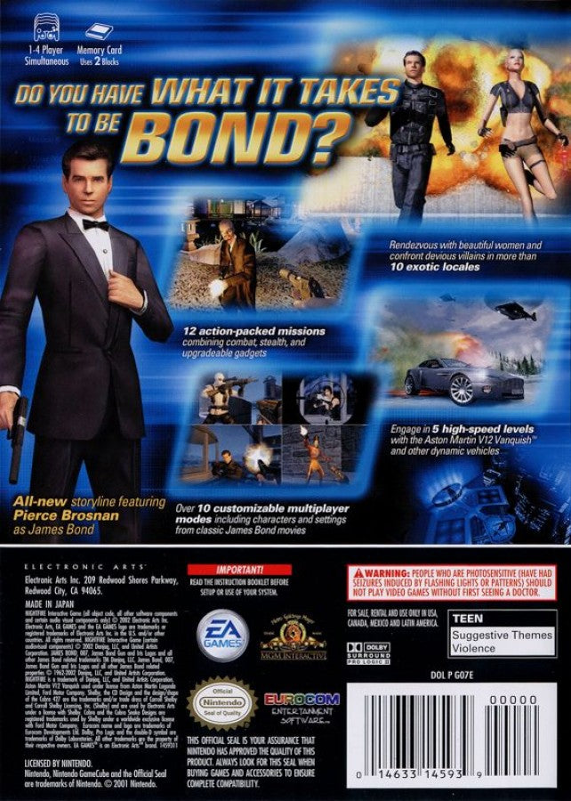 007: Nightfire [Player's Choice] back of case for GameCube (GC) first-person shooter action video game