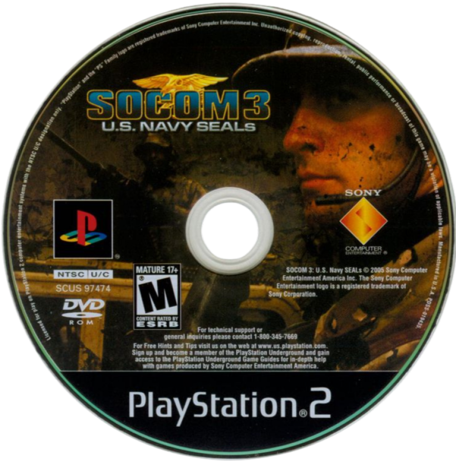 SOCOM III: U.S. Navy Seals – PlayStation 2 (PS2) video game disc, tactical shooter game.