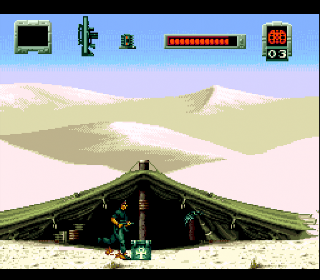Stargate Sega Genesis video game, action platformer, sci-fi adventure, movie tie-in gameplay, retro Sega console title gameplay screenshot