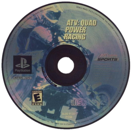 ATV Quad Power Racing retro PlayStation 1 video game featuring ATV racing gameplay, off road competition, arcade style motocross action and classic PS1 entertainment - cartridge