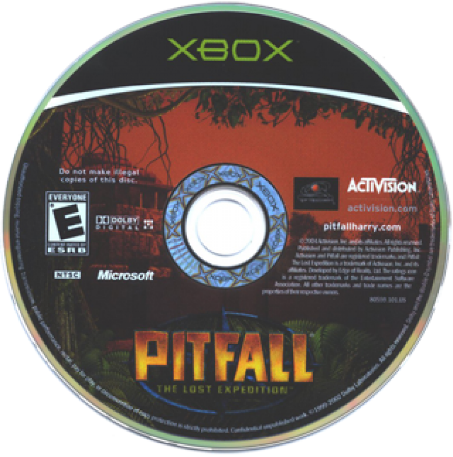 Pitfall The Lost Expedition for Xbox featuring adventure platforming in jungle environments disc