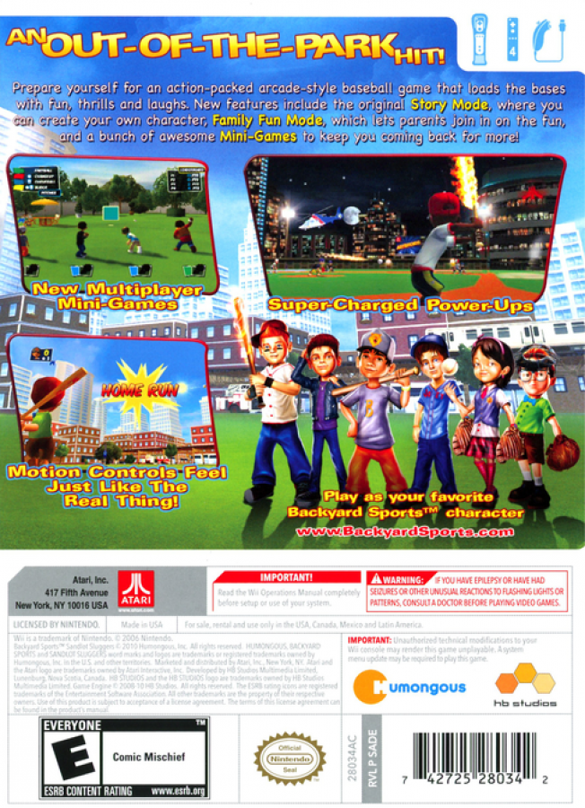 Backyard Sports: Sandlot Sluggers back cover art for Nintendo Wii (Wii) video game