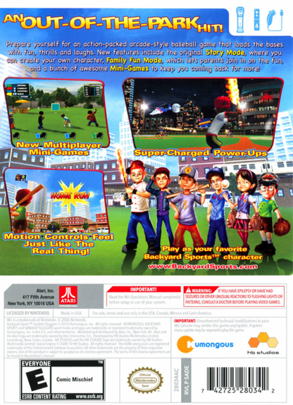 Backyard Sports: Sandlot Sluggers back cover art for Nintendo Wii (Wii) video game