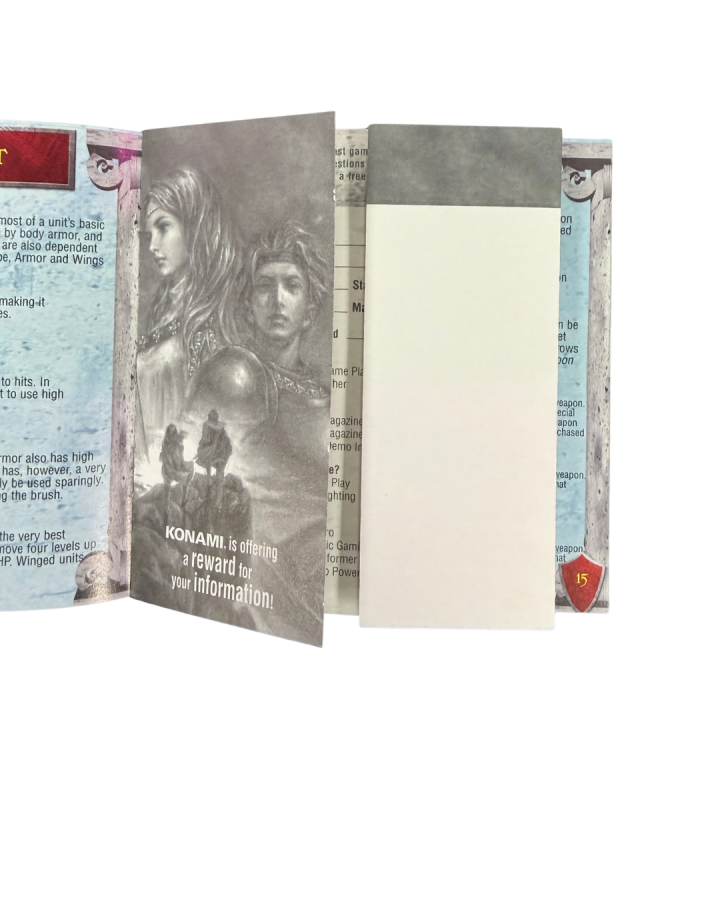 Vandal Hearts II PlayStation PS1 for tactical role playing video game fans featuring turn based strategy combat fantasy battles character progression weapon upgrades challenging missions deep political storyline medieval environments classic Konami JRPG gameplay collectible gaming appeal registration card in manual