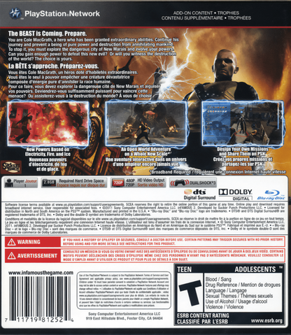 Infamous 2 back cover art for PlayStation 3 (PS3) video game