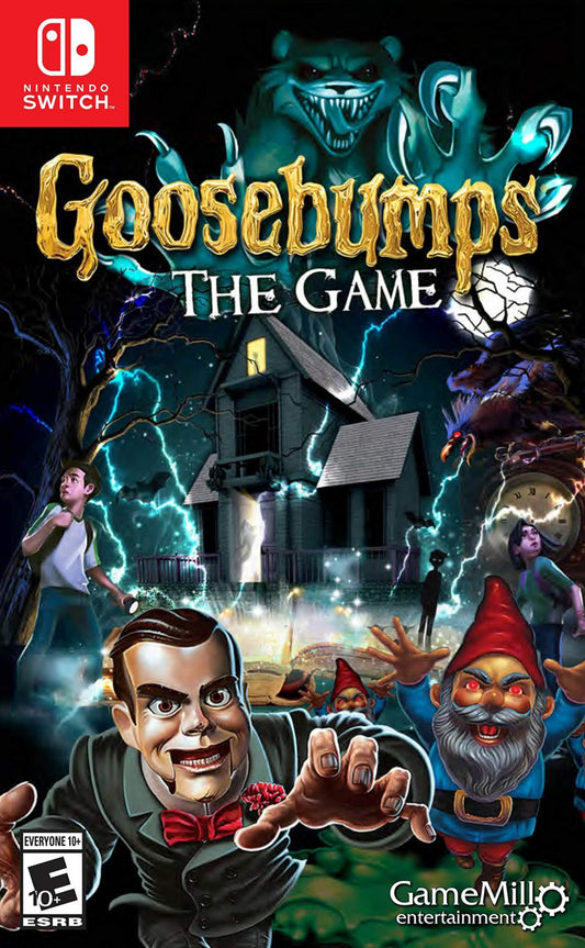Goosebumps The Game Nintendo Switch for adventure video game fans featuring spooky puzzle solving interactive storytelling mysterious exploration classic Goosebumps monsters point and click gameplay family friendly horror collectible gaming appeal front box art
