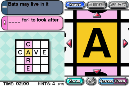 Crosswords DS gameplay for Nintendo DS (DS) crossword puzzle video game