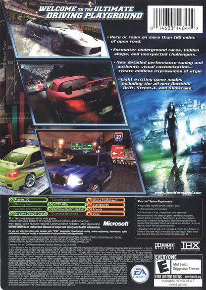 Need for Speed: Underground 2 for Xbox (XBOX) at Gamers INC, featuring a massive open-world city to explore with deep car customization, street racing events, and an immersive tuner culture experience where you build the ultimate custom ride back cover