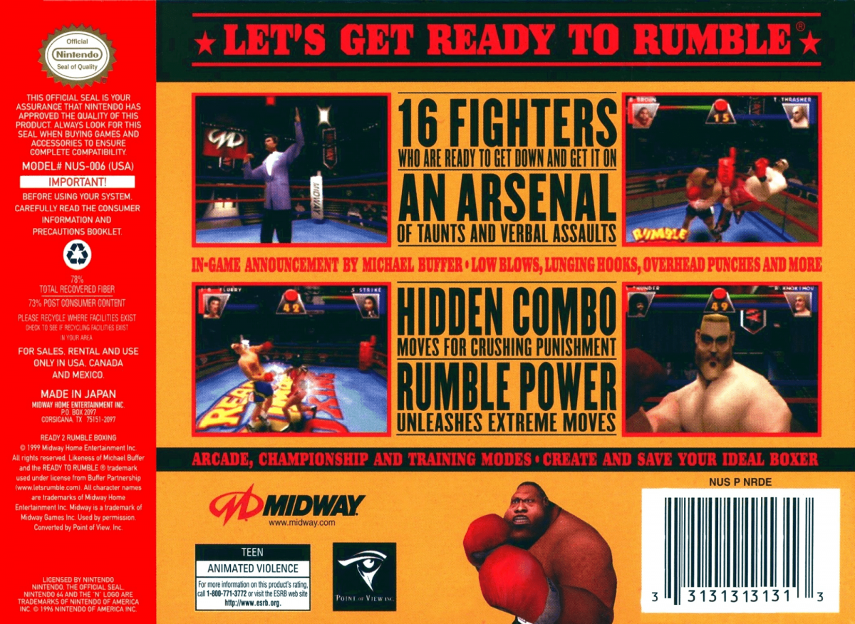 Ready 2 Rumble Boxing back cover art for Nintendo 64 (N64) video game