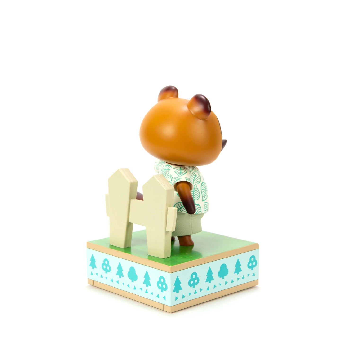 Tom Nook 9 inch statue by First 4 Figures detailed Animal Crossing collectible featuring iconic raccoon entrepreneur character design and premium display quality celebrating the Nintendo life simulation franchise side angle view