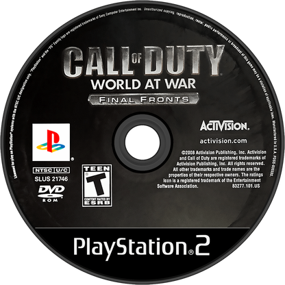Call of Duty: World at War – Final Fronts for PlayStation 2 with World War II themed military action disc