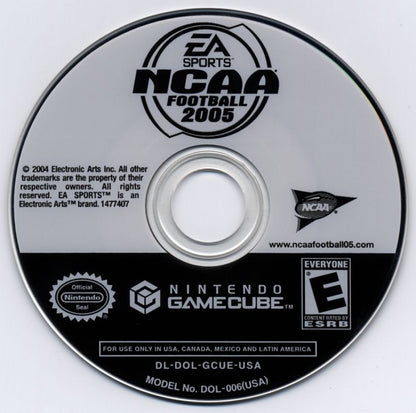 NCAA Football 2005 disc for Nintendo GameCube (GC) college football sports video game