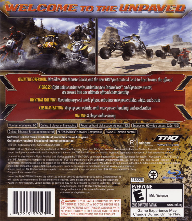 MX vs. ATV: Untamed back cover art for PlayStation 3 (PS3) video game