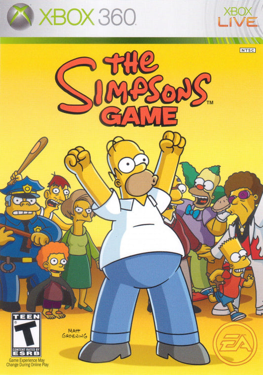 The Simpsons Game for Xbox 360 action adventure video game featuring humor filled levels based on the iconic animated series, cooperative gameplay, satirical parody elements, and interactive Springfield exploration experience cover art