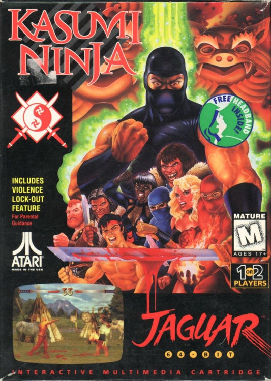 Kasumi Ninja Atari Jaguar Kasumi Ninja fighting game cartridge retro 90s arcade fighter one on one combat game digitized characters competitive fighting game classic Jaguar title cover art 