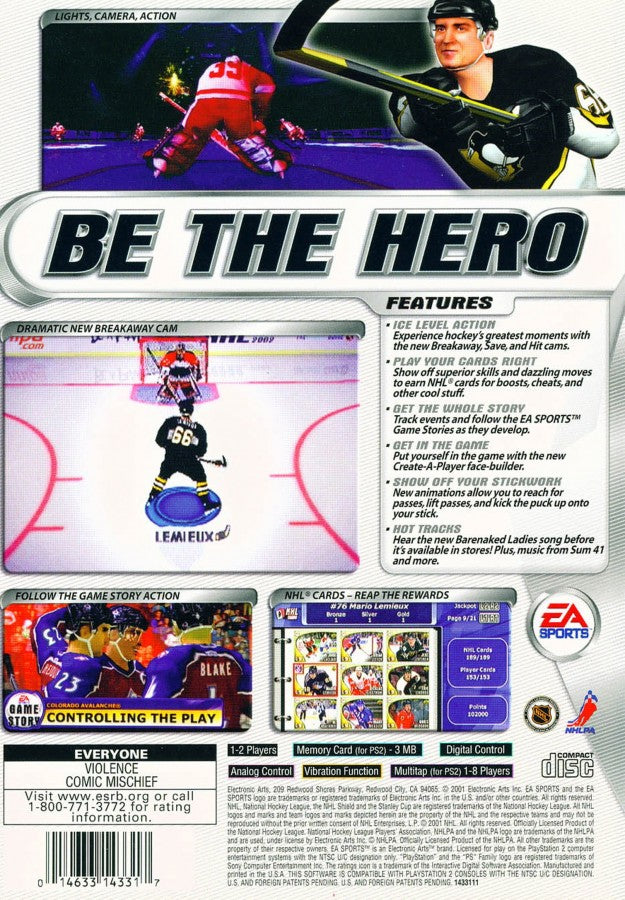 NHL 2002 – PlayStation 2 (PS2) video game back of case, ice hockey simulation.