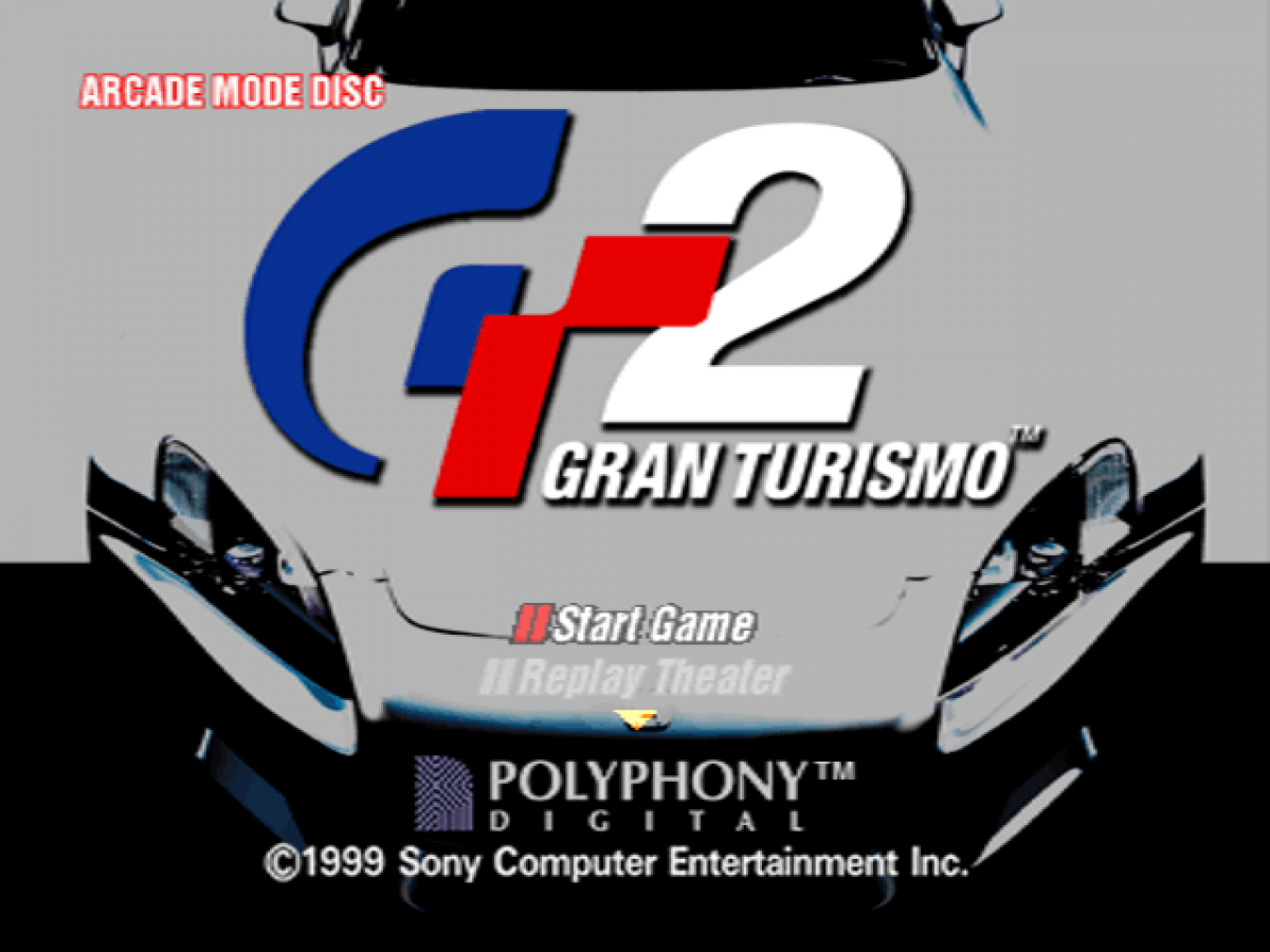Gran Turismo 2 title card for PlayStation 1 (PS1) retro racing video game