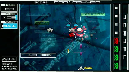 Space Invaders Extreme PlayStation Portable PSP for arcade shooter video game fans featuring fast paced alien invasion gameplay vibrant visual effects chain combo scoring power ups rhythm inspired mechanics classic Taito action challenging levels collectible gaming appeal gameplay