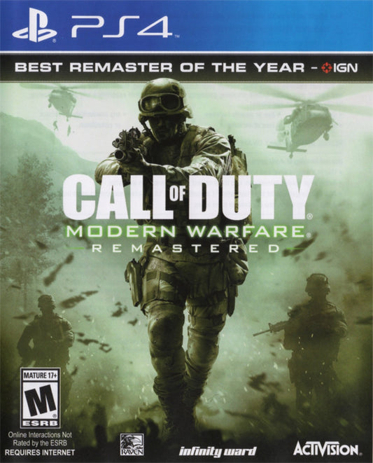 Call of Duty Modern Warfare Remastered PlayStation 4 PS4 video game featuring first person shooter gameplay military combat campaign missions tactical action weapon combat special operations multiplayer gameplay iconic Call of Duty characters and modern warfare action PlayStation 4 gaming video game collection collectible gaming appeal cover art