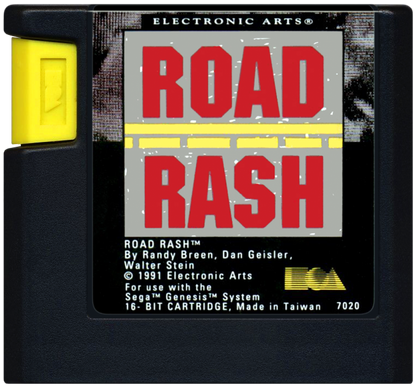 Road Rash Sega Genesis video game, motorcycle racing combat, arcade-style gameplay, retro EA sports action title cartridge