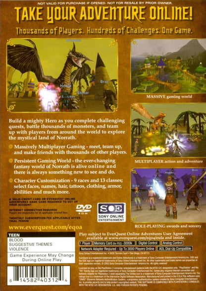 EverQuest Online Adventures back cover art for PlayStation 2 (PS2) video game