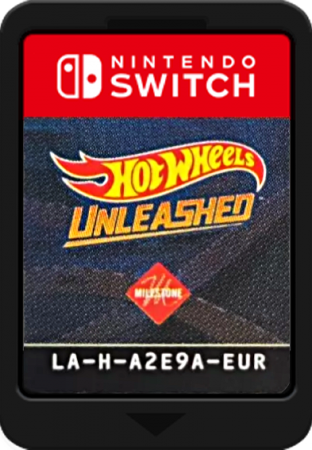 Hot Wheels Unleashed Nintendo Switch inspired design featuring high speed arcade racing aesthetic miniature die cast vehicles gravity defying tracks thrilling stunts competitive multiplayer action vibrant environments and fast paced racing gameplay presentation cartrdige