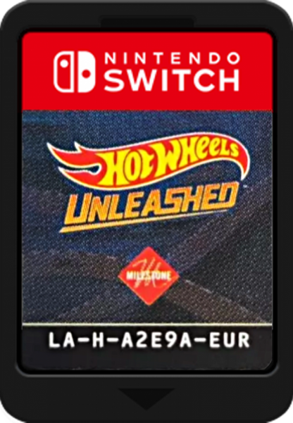 Hot Wheels Unleashed Nintendo Switch inspired design featuring high speed arcade racing aesthetic miniature die cast vehicles gravity defying tracks thrilling stunts competitive multiplayer action vibrant environments and fast paced racing gameplay presentation cartrdige