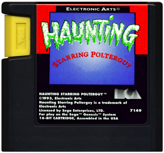 Haunting Starring Polterguy Sega Genesis GEN for retro video game enthusiasts featuring action puzzle gameplay mischievous ghost antics haunted house exploration object possession mechanics humorous supernatural challenges unique horror themed adventure and collectible gaming appeal cartridge 
