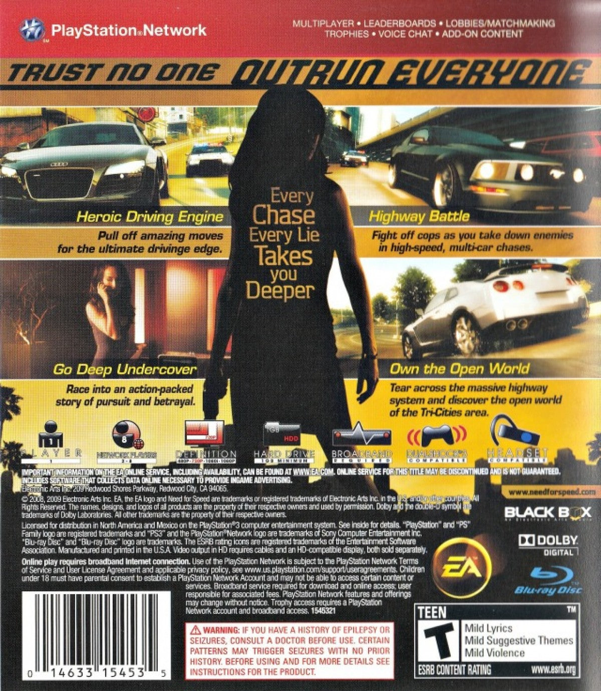 Retro Need for Speed Undercover PS3 inspired design featuring high speed street racing aesthetic HD era exotic sports cars undercover police storyline cinematic pursuits urban nightlife illegal racing action nostalgic arcade driving presentation back cover art