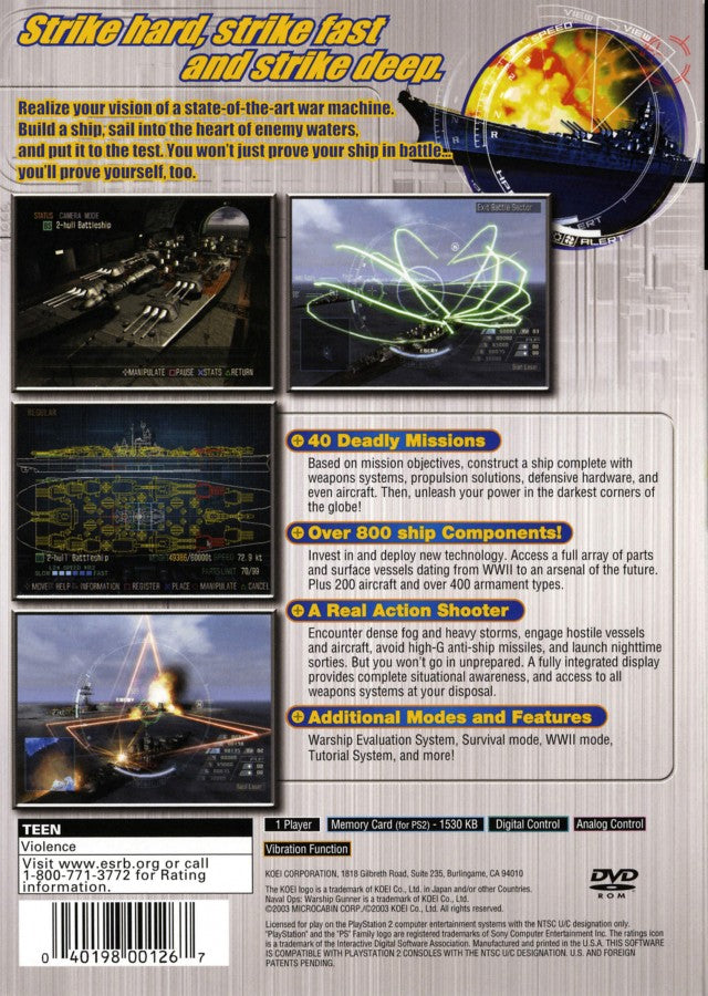 Naval Ops: Warship Gunner – PlayStation 2 (PS2) naval combat simulation video game back of case