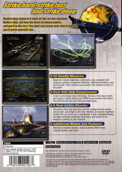 Naval Ops: Warship Gunner – PlayStation 2 (PS2) naval combat simulation video game back of case