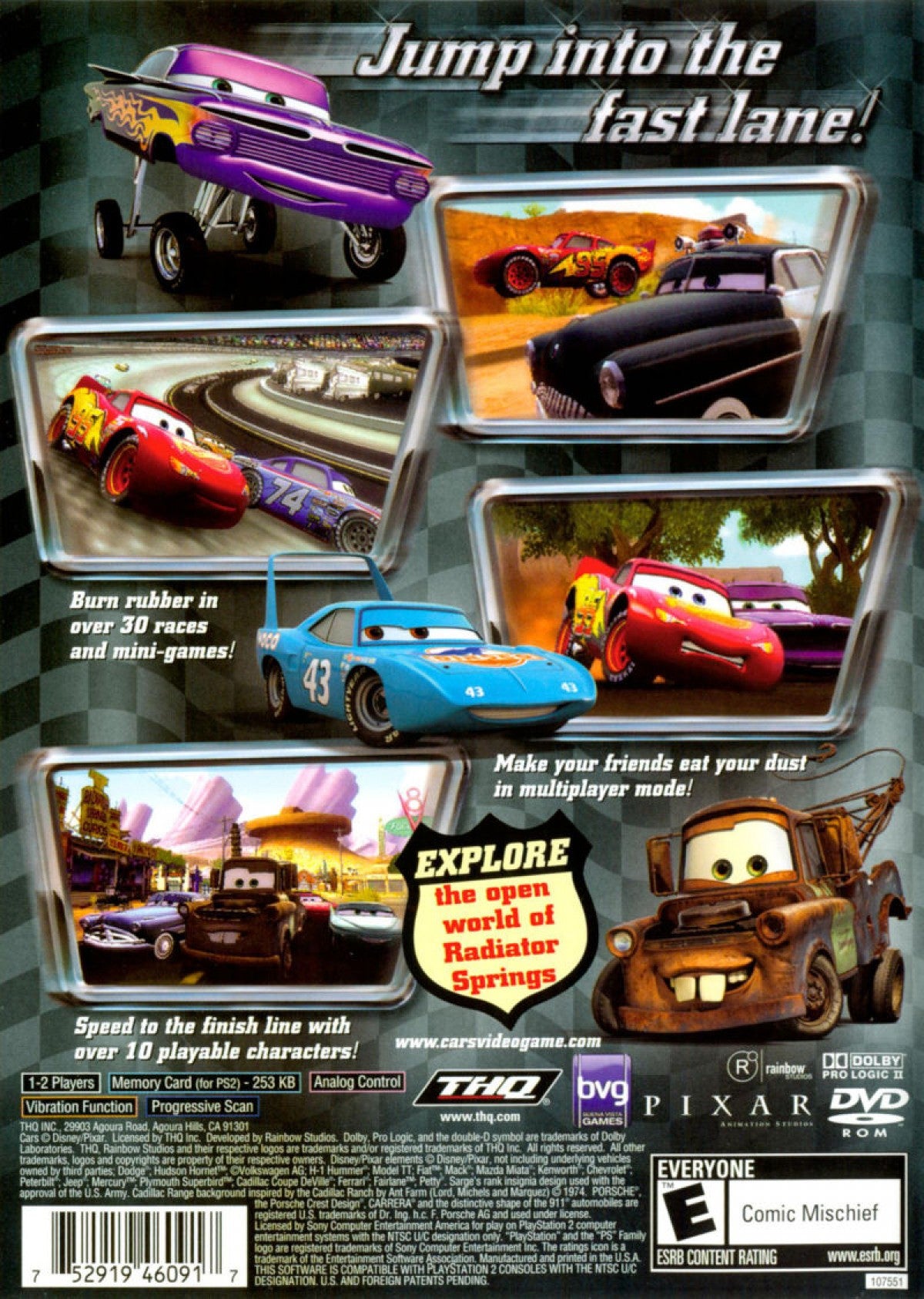 Disney Pixars Cars PlayStation 2 retro video game racing back of case (2006)