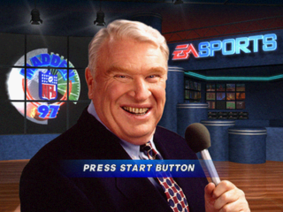 Madden NFL 97 Sega Saturn video game, football sports simulation, classic Madden gameplay, retro Sega console title game title screen