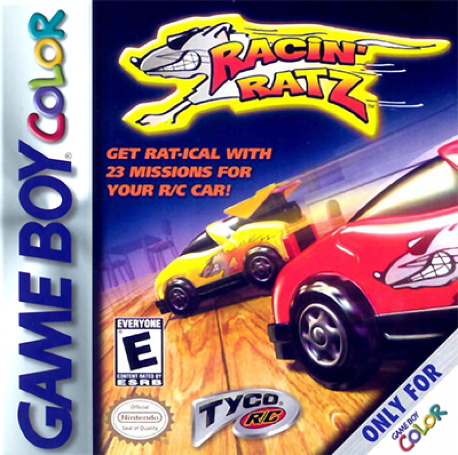 Racin Ratz Game Boy Color GBC video game featuring cartoon racing gameplay high speed kart racing colorful tracks competitive races character racing challenges and classic handheld action retro video game collection collectible gaming appeal cover art