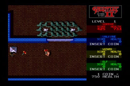 Midway Arcade Treasures gameplay for 2 PlayStation 2 (PS2) featuring a compilation of classic arcade hits like Mortal Kombat II, NARC, and Gauntlet II with retro multiplayer action.