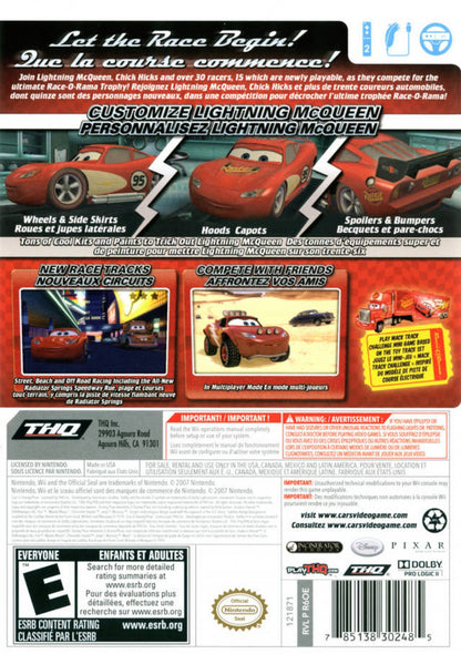 Disney Pixar Cars Race O Rama Nintendo Wii video game featuring fast paced racing gameplay iconic Cars movie characters multiplayer tracks stunts and family friendly interactive racing fun back cover