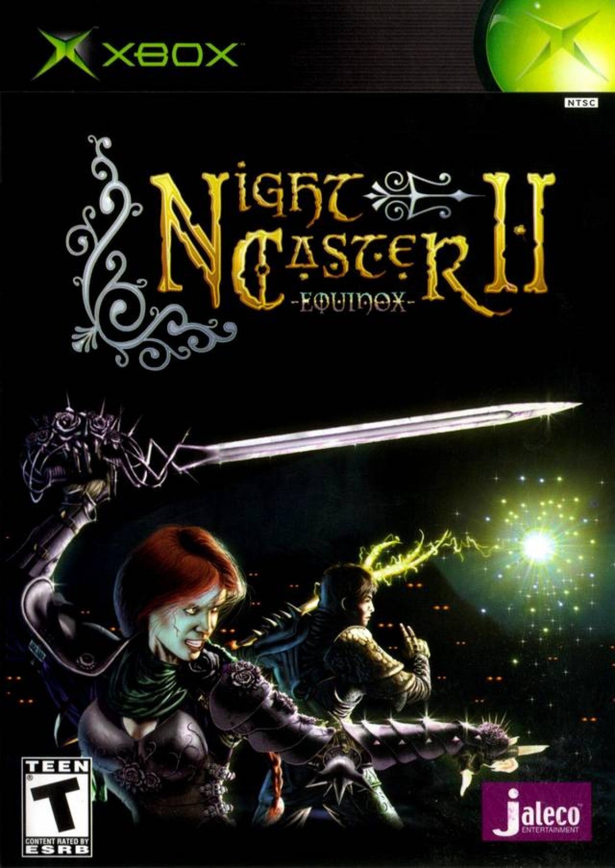 Nightcaster II Defeat the Darkness Xbox game featuring action RPG gameplay, cooperative spellcasting combat, and dark fantasy dungeon exploration cover art
