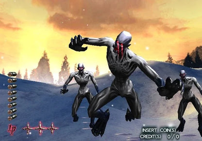 Vampire Night PS2 Sony PlayStation 2 arcade light gun shooter Namco rail shooter GunCon compatible vampire hunting combat gothic horror setting fast paced shooting stages co op arcade gameplay retro gaming PlayStation 2 software video game title gameplay