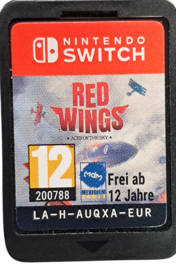 Red Wings Aces of the Sky Baron Edition PAL Import Nintendo Switch inspired design featuring World War I aerial combat action aesthetic vintage fighter aircraft dogfights arcade flight gameplay dramatic wartime missions historical aviation adventure and cinematic sky battles presentation cartridge