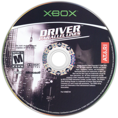 Driver Parallel Lines Xbox for action driving video game fans featuring open world city exploration cinematic crime storyline high speed car chases vehicle customization intense missions third person shooting 1970s and 2000s New York setting collectible gaming appeal game disc