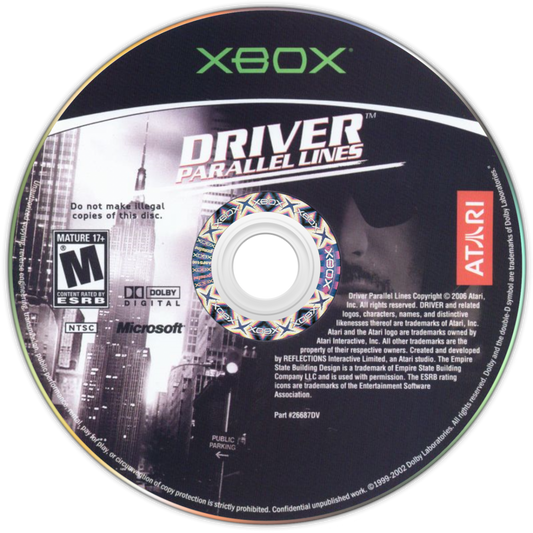 Driver Parallel Lines Xbox for action driving video game fans featuring open world city exploration cinematic crime storyline high speed car chases vehicle customization intense missions third person shooting 1970s and 2000s New York setting collectible gaming appeal game disc