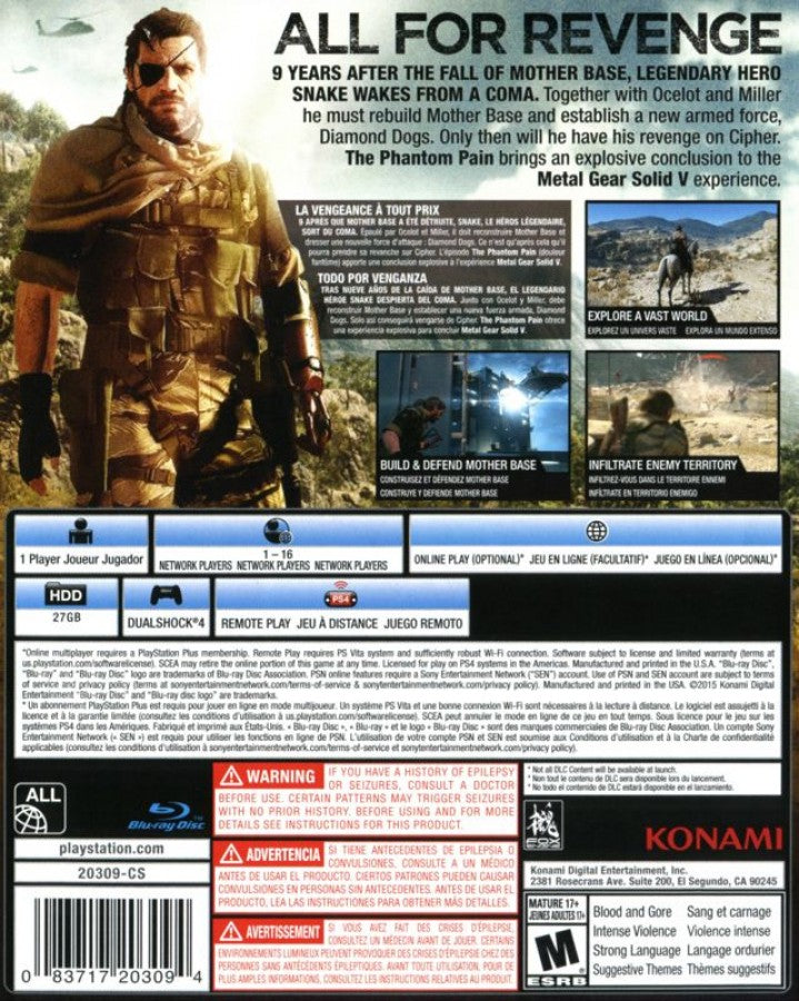 Metal Gear Solid V: The Phantom Pain [Day One] – PlayStation 4 (PS4) video game back of case, action stealth game