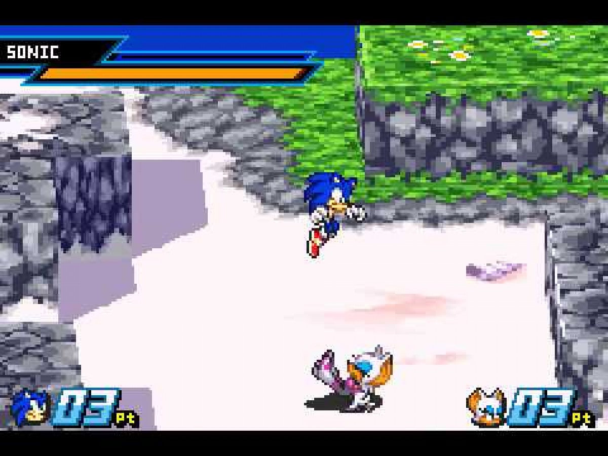 Sonic Battle Game Boy Advance GBA video game, fighting action, Sonic the Hedgehog characters, multiplayer gameplay, handheld console title gameplay