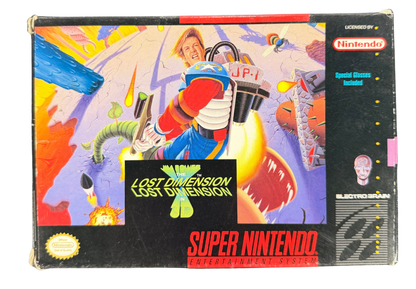 Jim Power The Lost Dimension Super Nintendo Entertainment System SNES retro video game action platformer featuring fast paced side scrolling combat challenging levels futuristic enemies power ups classic 16 bit graphics Super Nintendo gaming experience retro game collection appeal cover art