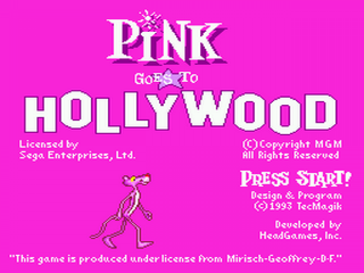 Pink Panther Goes to Hollywood title screen for Sega Genesis (GEN) video game
