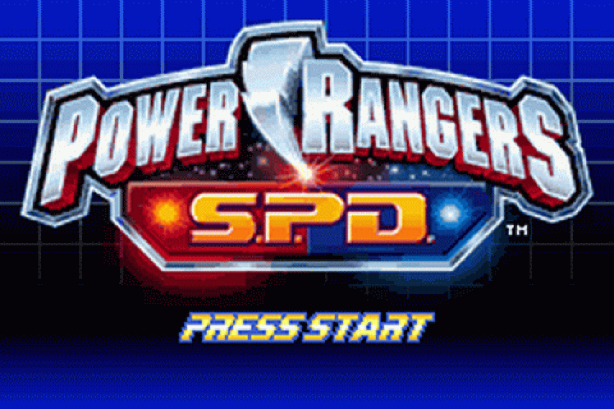Power Rangers SPD for Game Boy Advance, title screen for an action platformer video game with side-scrolling combat, character abilities, mission-based gameplay, and team-based challenges